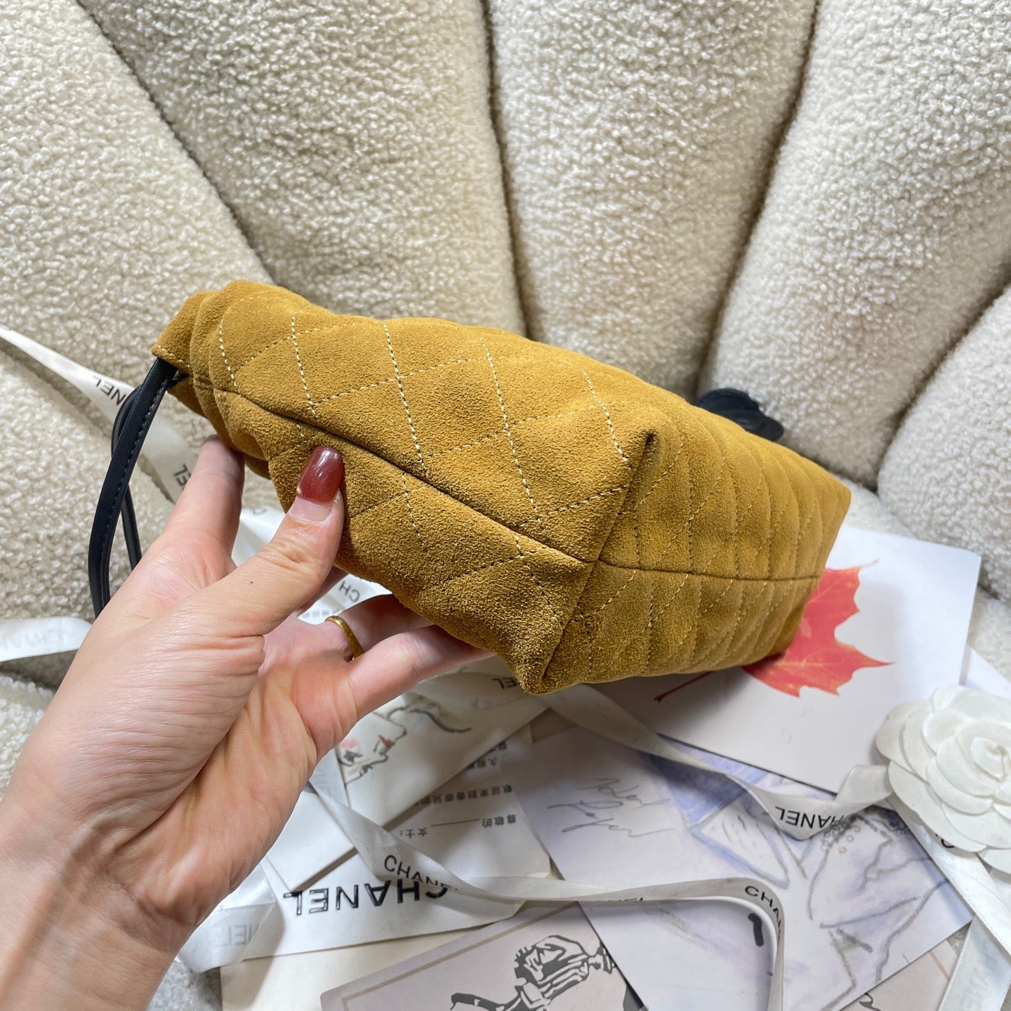 Chanel 25 Small Hobo Bag Mustard Yellow Suede & Gold