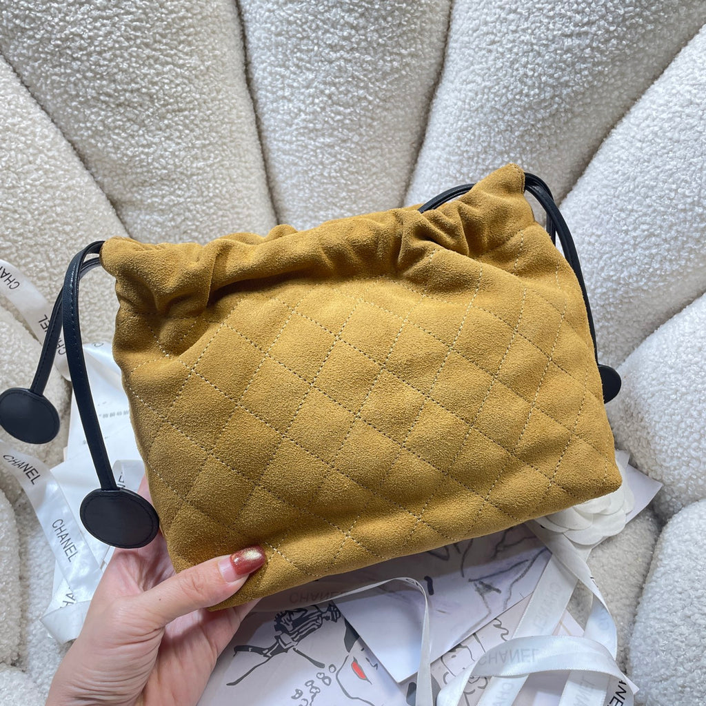 Chanel 25 Small Hobo Bag Mustard Yellow Suede & Gold