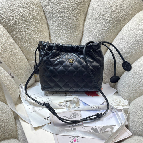 Chanel 25 Small Hobo Bag Black Lambskin & Gold