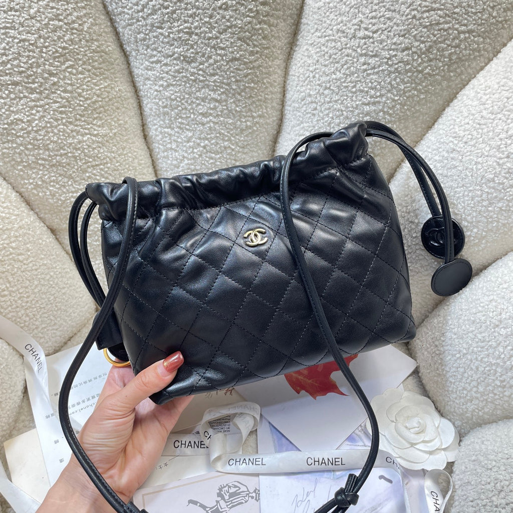 Chanel 25 Small Hobo Bag Black Lambskin & Gold