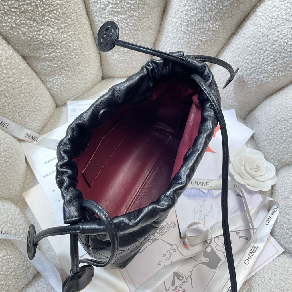 Chanel 25 Small Hobo Bag Black Lambskin & Gold