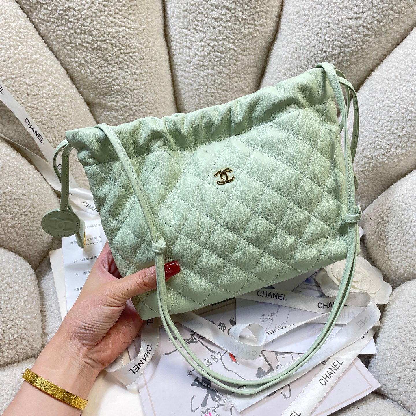 Chanel 25 Small Hobo Bag Mint Green Lambskin & Gold