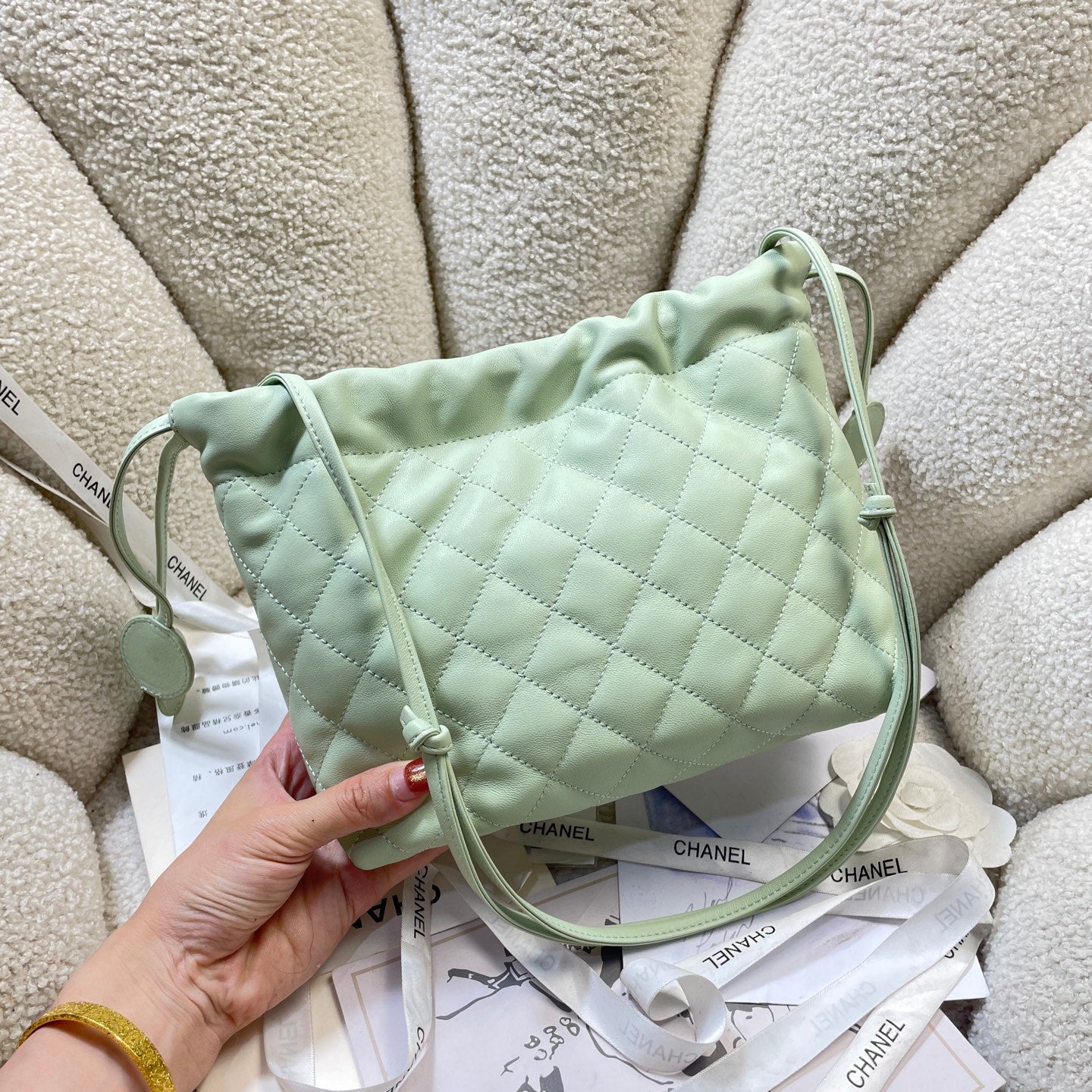 Chanel 25 Small Hobo Bag Mint Green Lambskin & Gold