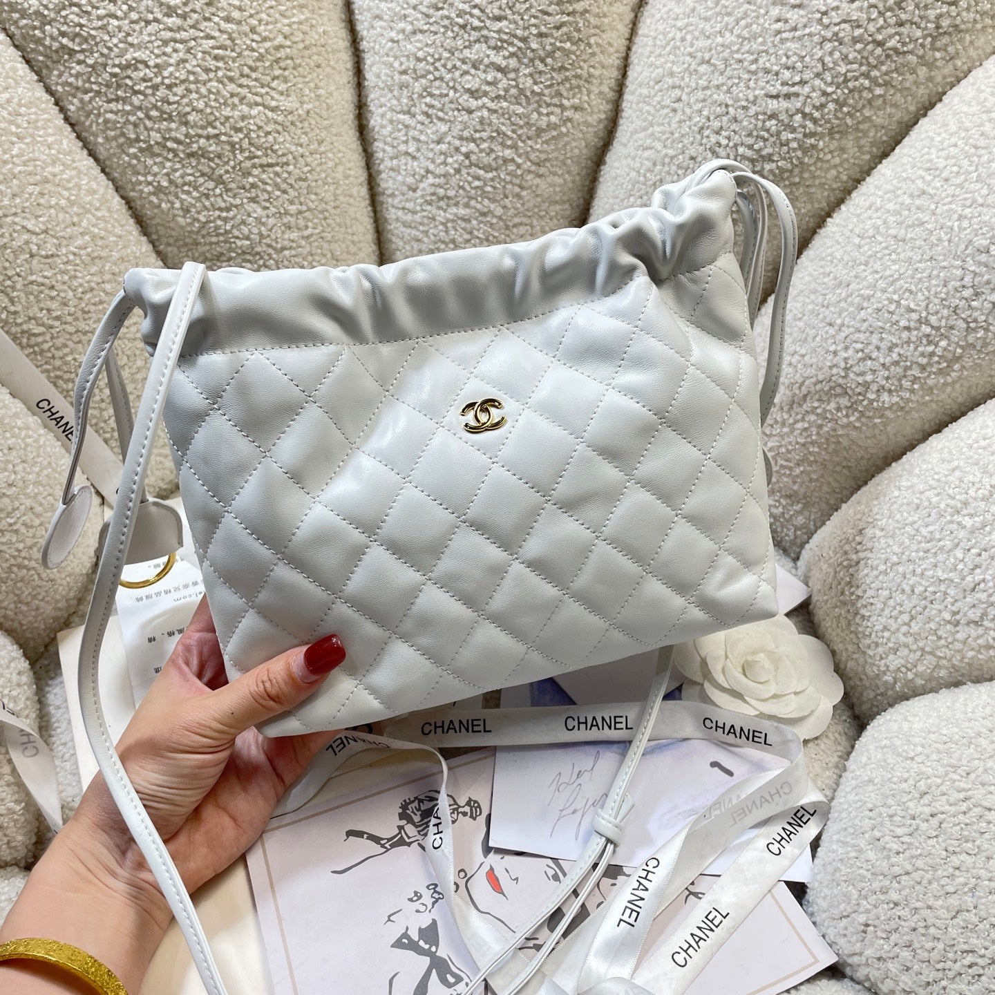 Chanel 25 Small Hobo Bag White Lambskin & Gold
