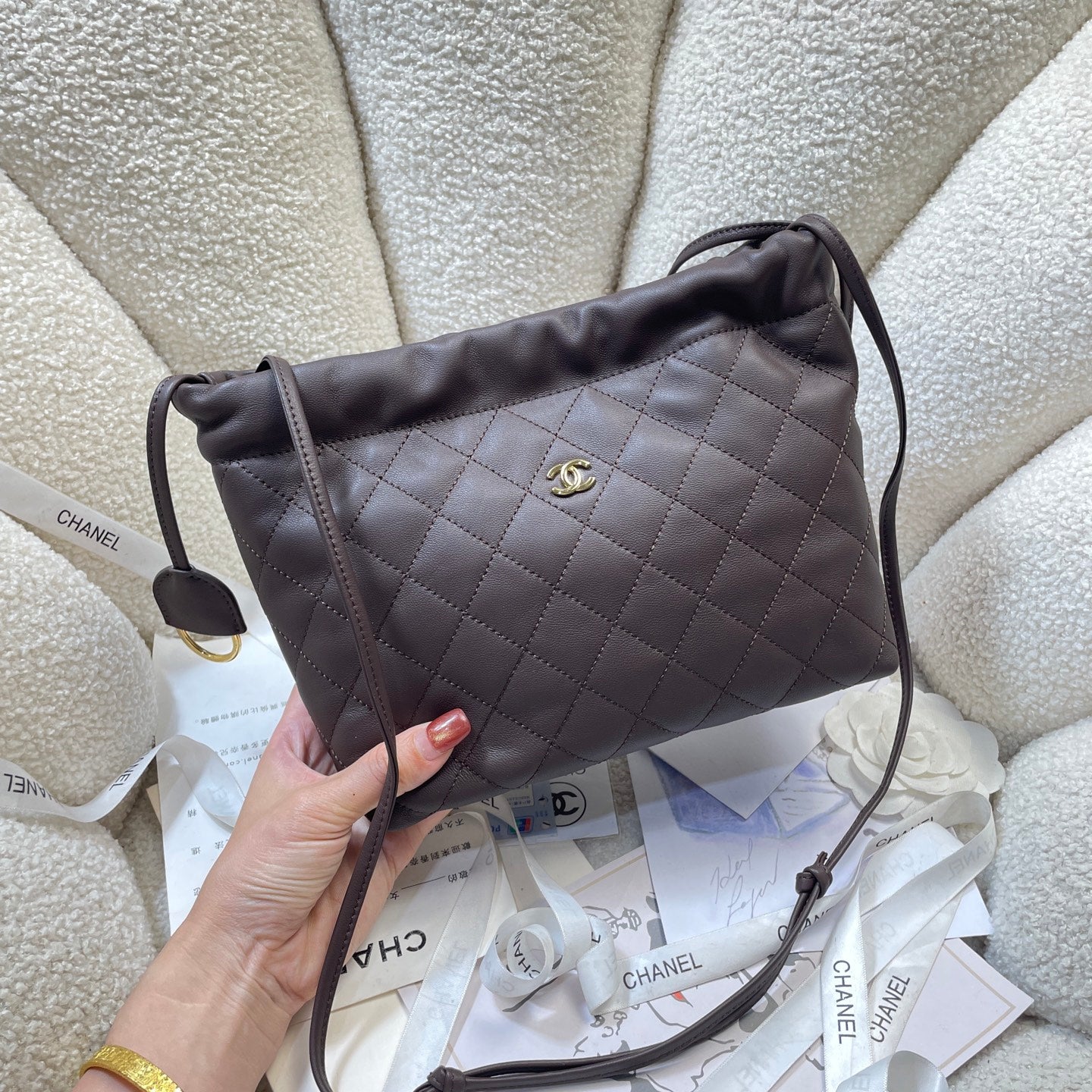 Chanel 25 Small Hobo Bag Dark Brown Lambskin & Gold