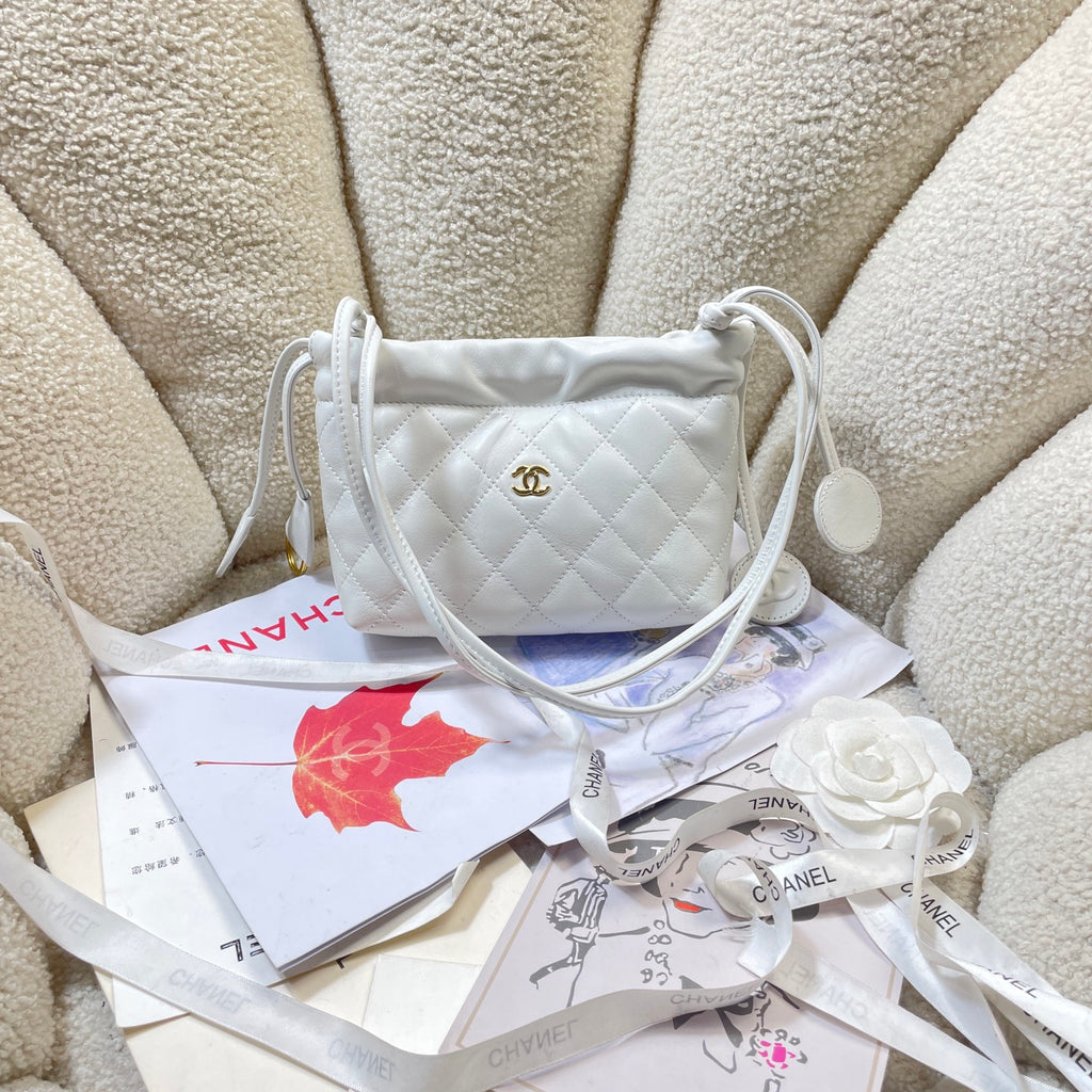 Chanel 25 Mini Hobo Bag White Lambskin & Gold
