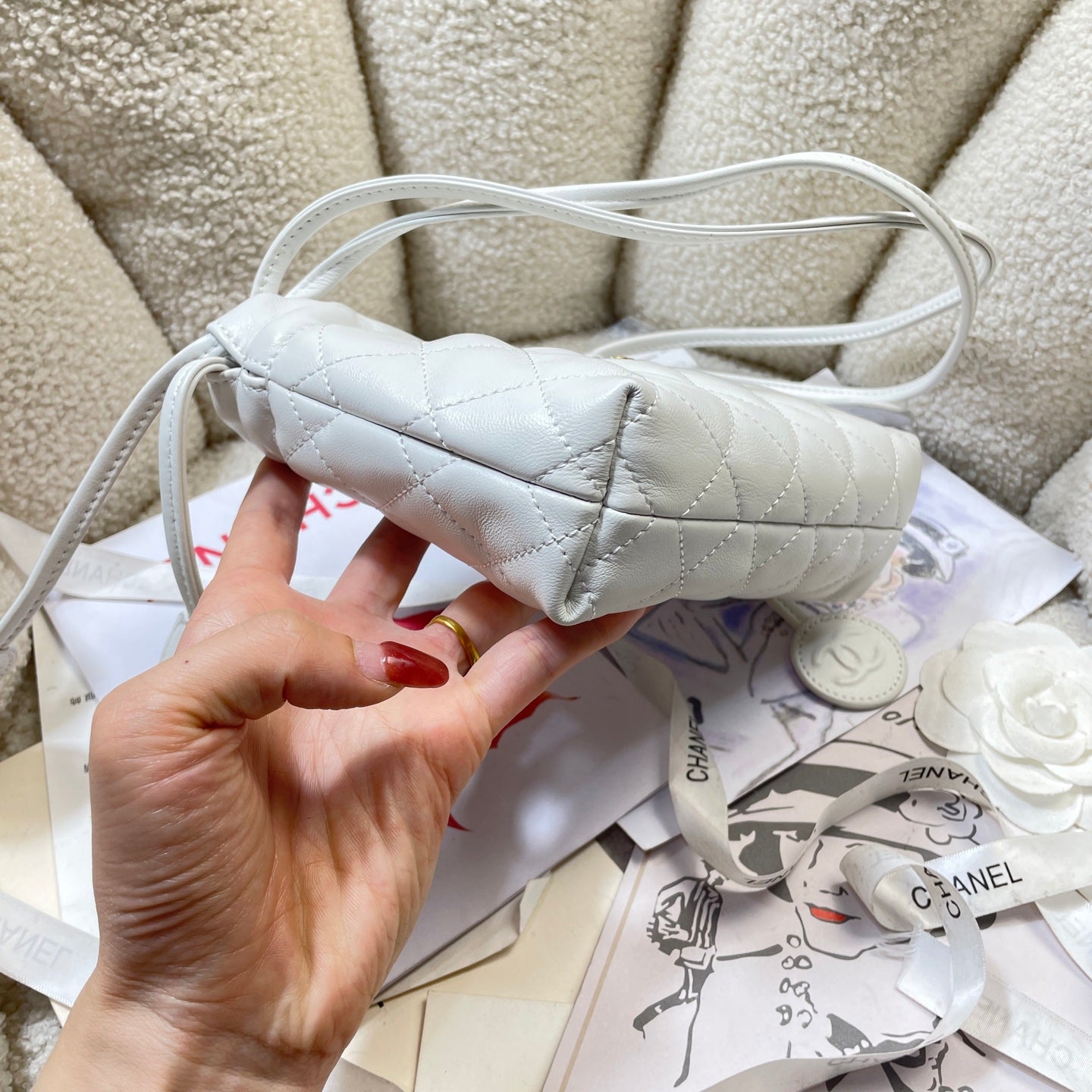 Chanel 25 Mini Hobo Bag White Lambskin & Gold