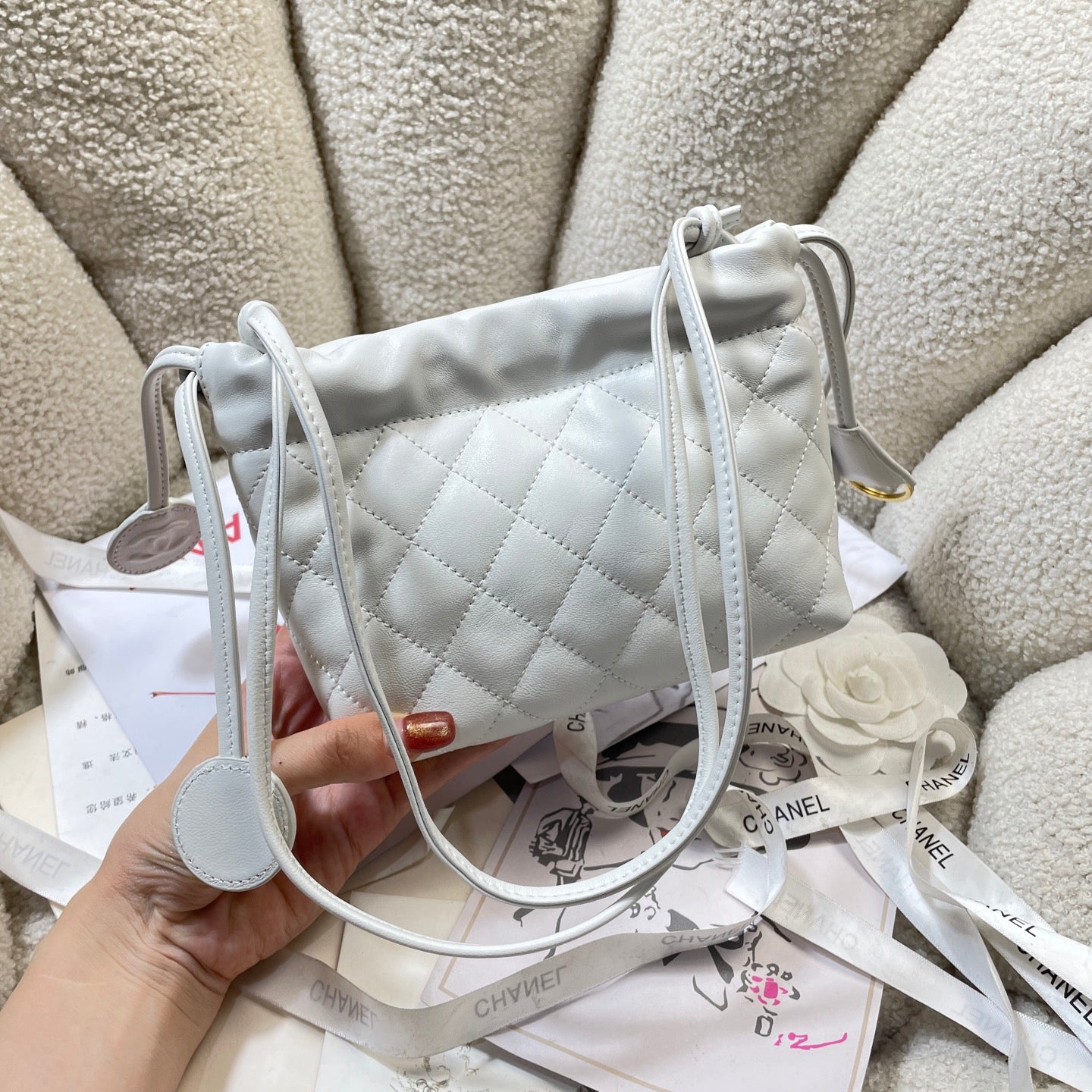 Chanel 25 Mini Hobo Bag White Lambskin & Gold