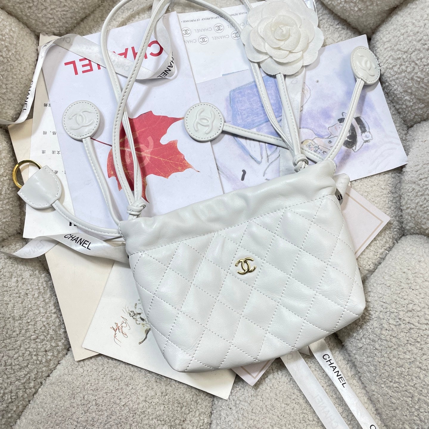 Chanel 25 Mini Hobo Bag White Lambskin & Gold