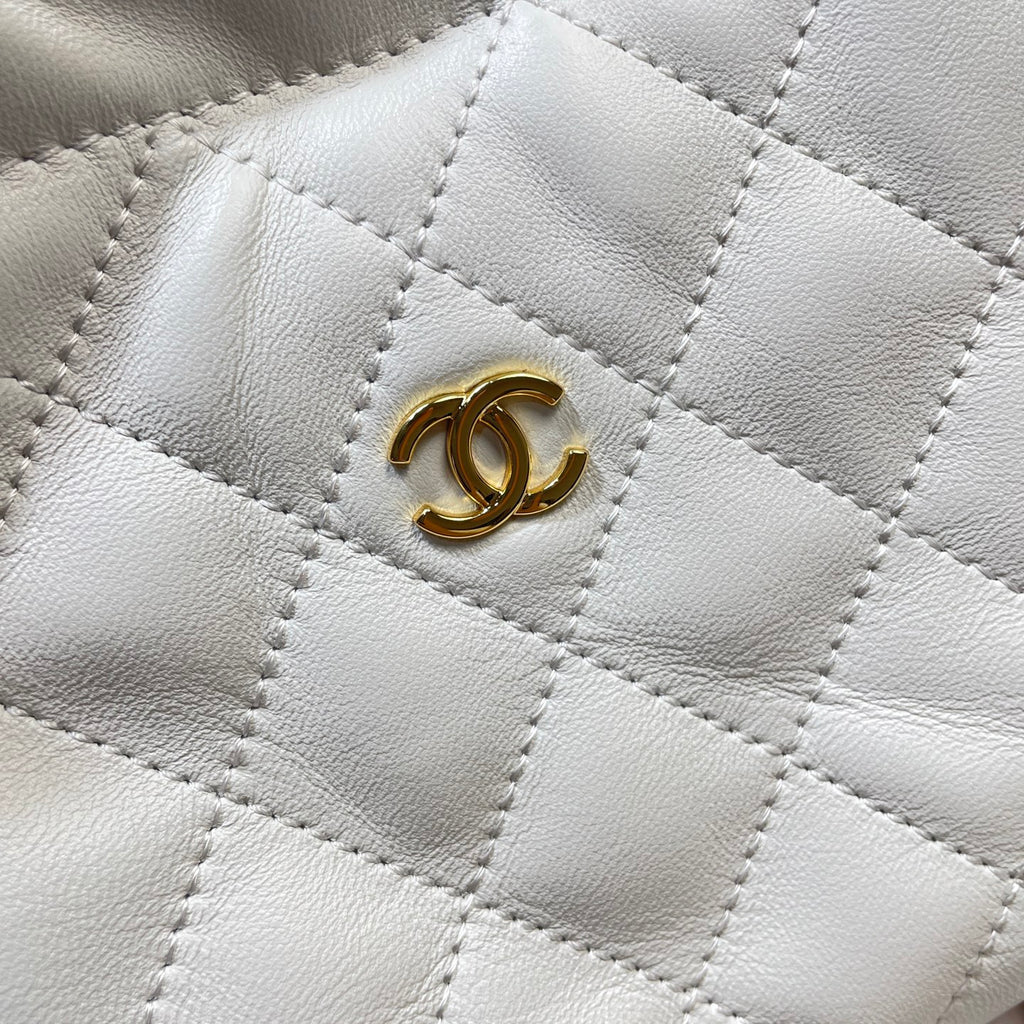 Chanel 25 Mini Hobo Bag White Lambskin & Gold