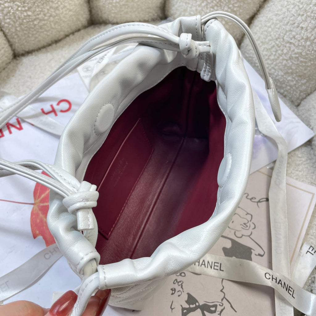 Chanel 25 Mini Hobo Bag White Lambskin & Gold