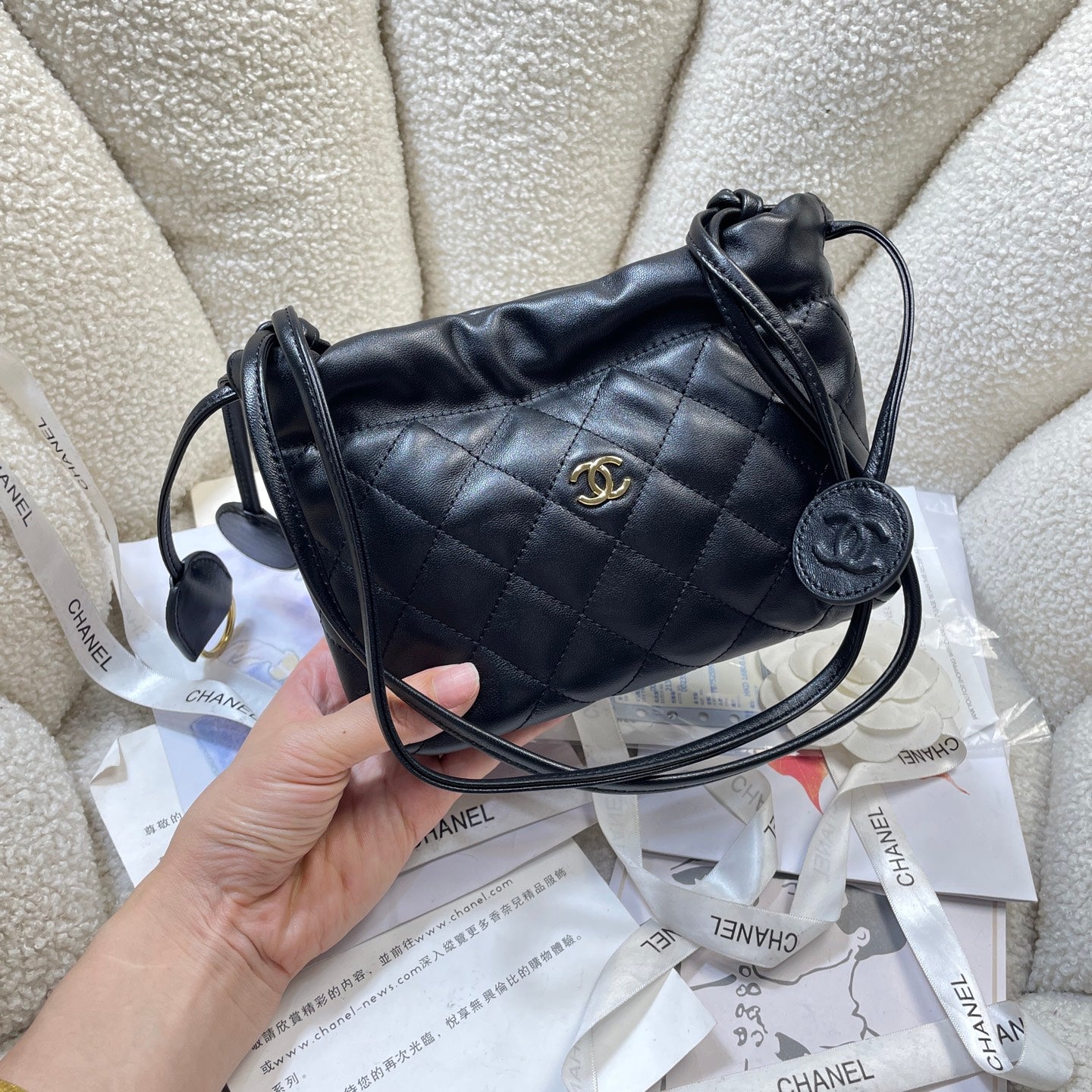 Chanel 25 Mini Hobo Bag Black Lambskin & Gold