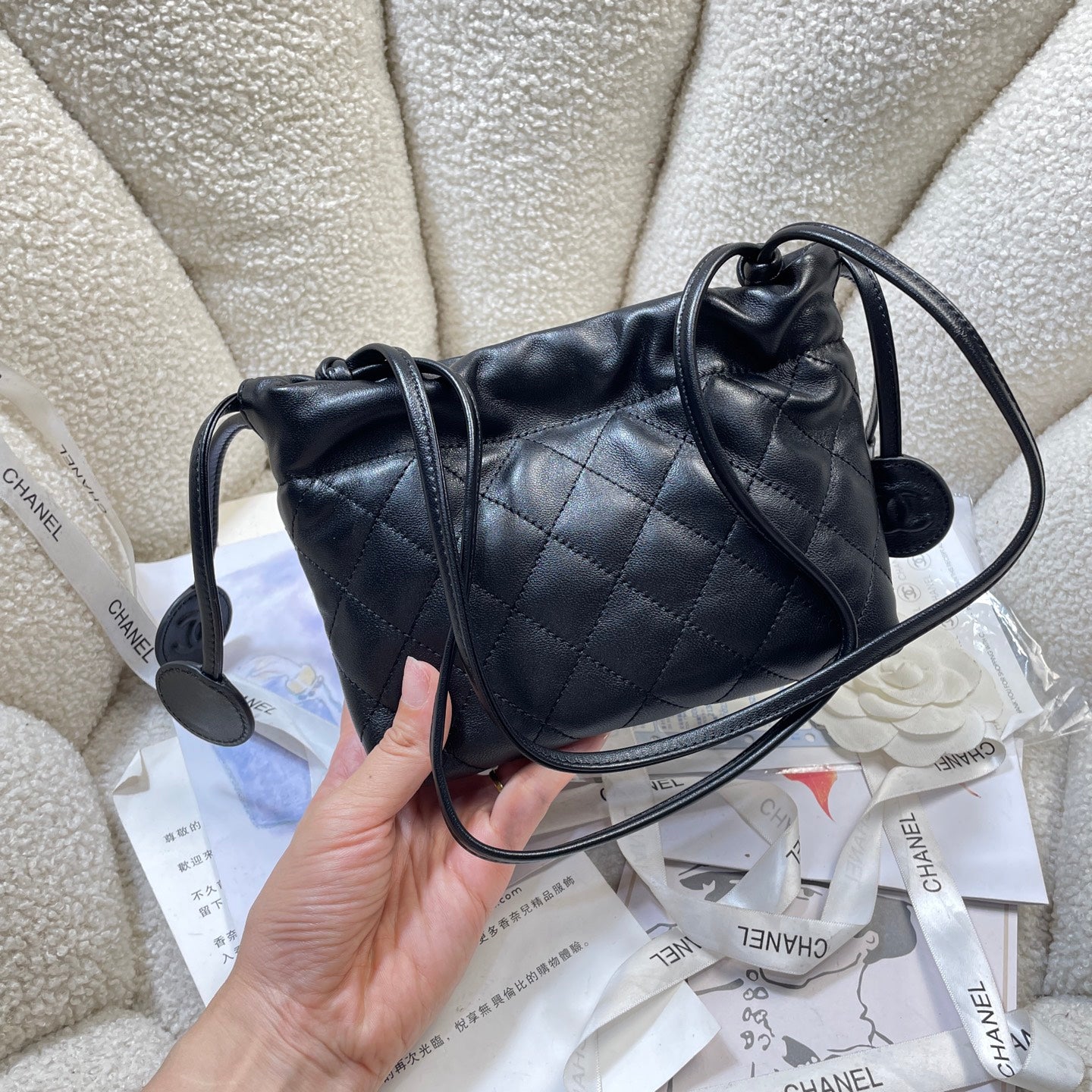 Chanel 25 Mini Hobo Bag Black Lambskin & Gold
