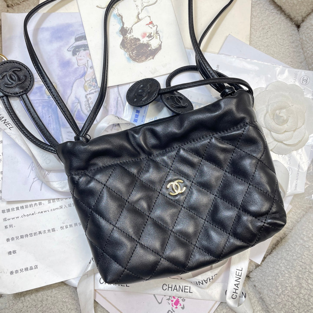 Chanel 25 Mini Hobo Bag Black Lambskin & Gold