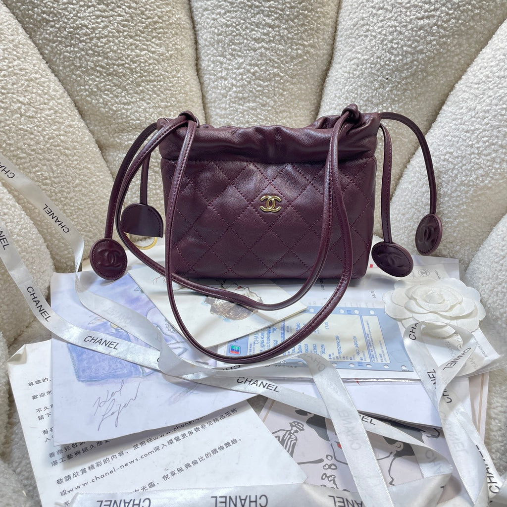 Chanel 25 Mini Hobo Bag Dark Burgundy Lambskin & Gold