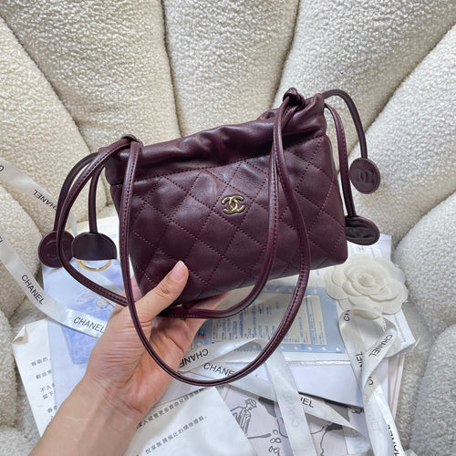 Chanel 25 Mini Hobo Bag Dark Burgundy Lambskin & Gold