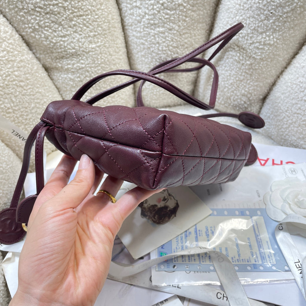 Chanel 25 Mini Hobo Bag Dark Burgundy Lambskin & Gold
