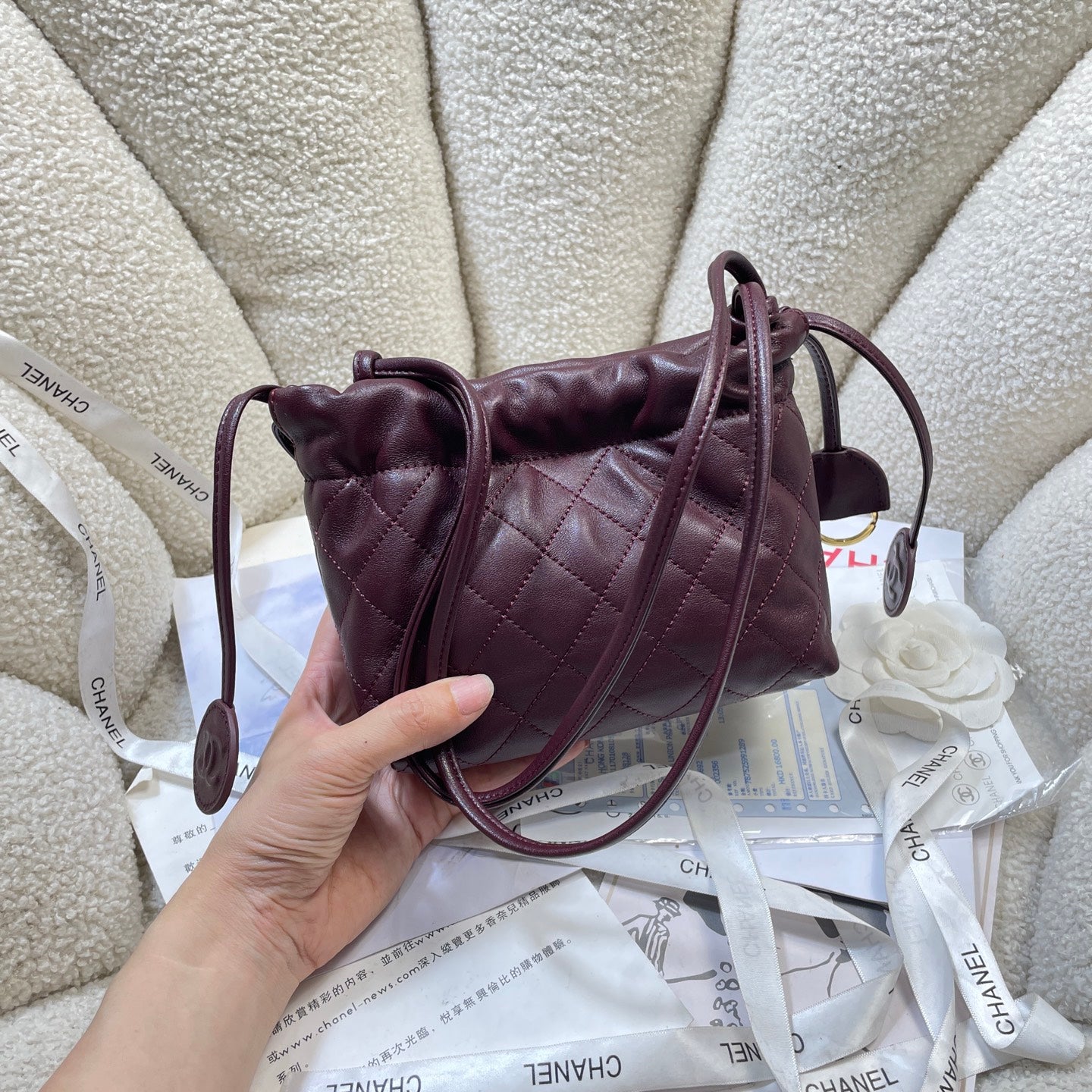 Chanel 25 Mini Hobo Bag Dark Burgundy Lambskin & Gold