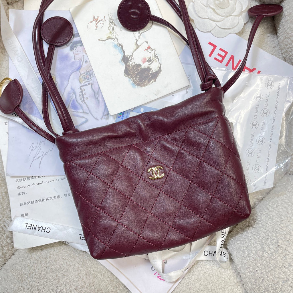 Chanel 25 Mini Hobo Bag Dark Burgundy Lambskin & Gold