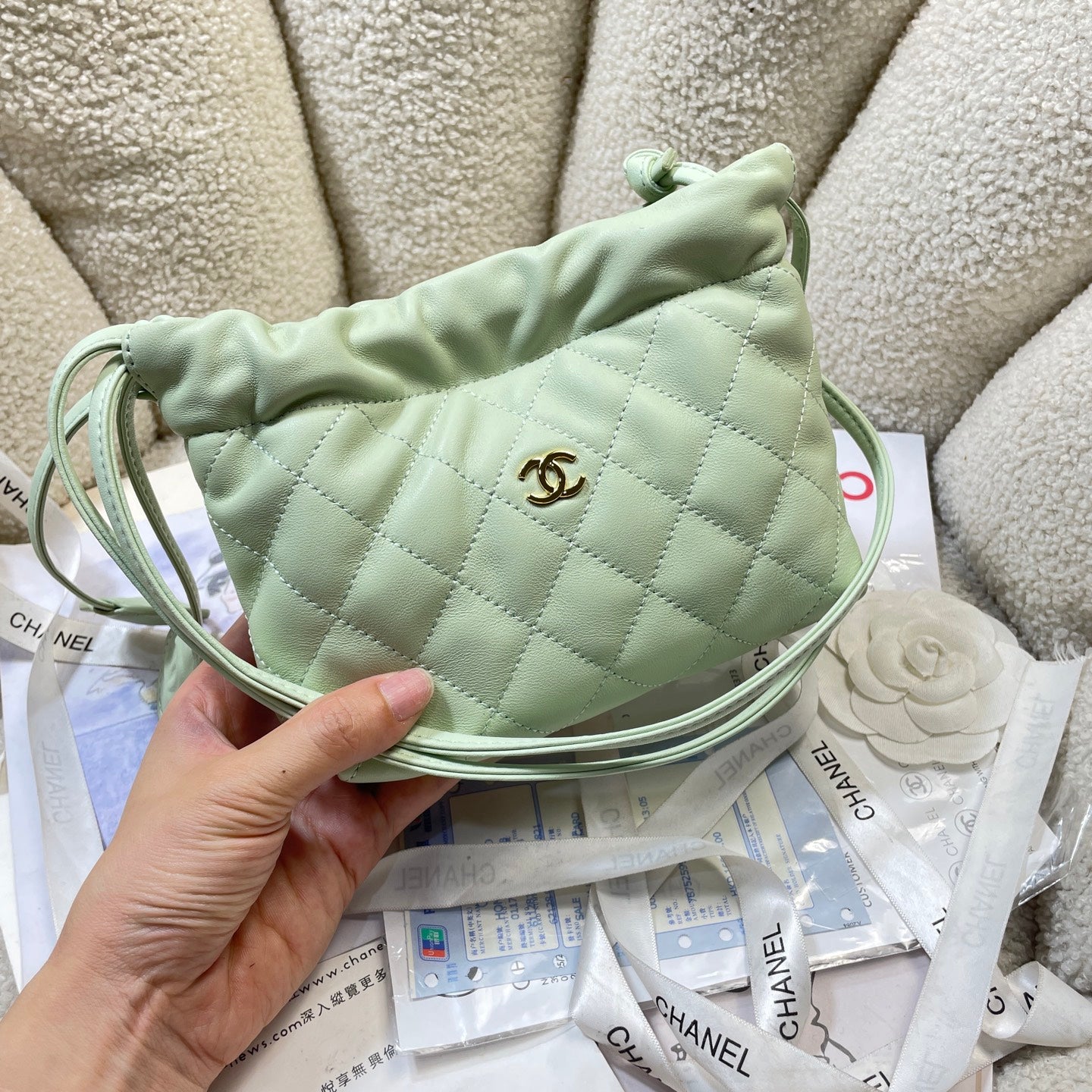 Chanel 25 Mini Hobo Bag Mint Green Lambskin & Gold