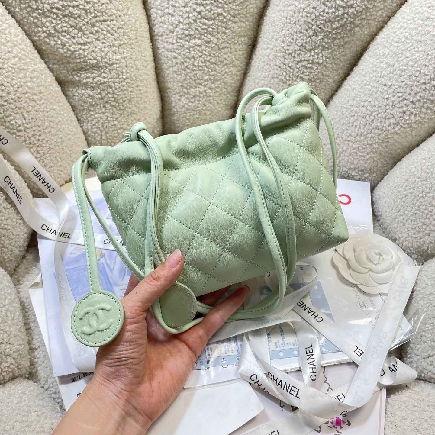 Chanel 25 Mini Hobo Bag Mint Green Lambskin & Gold