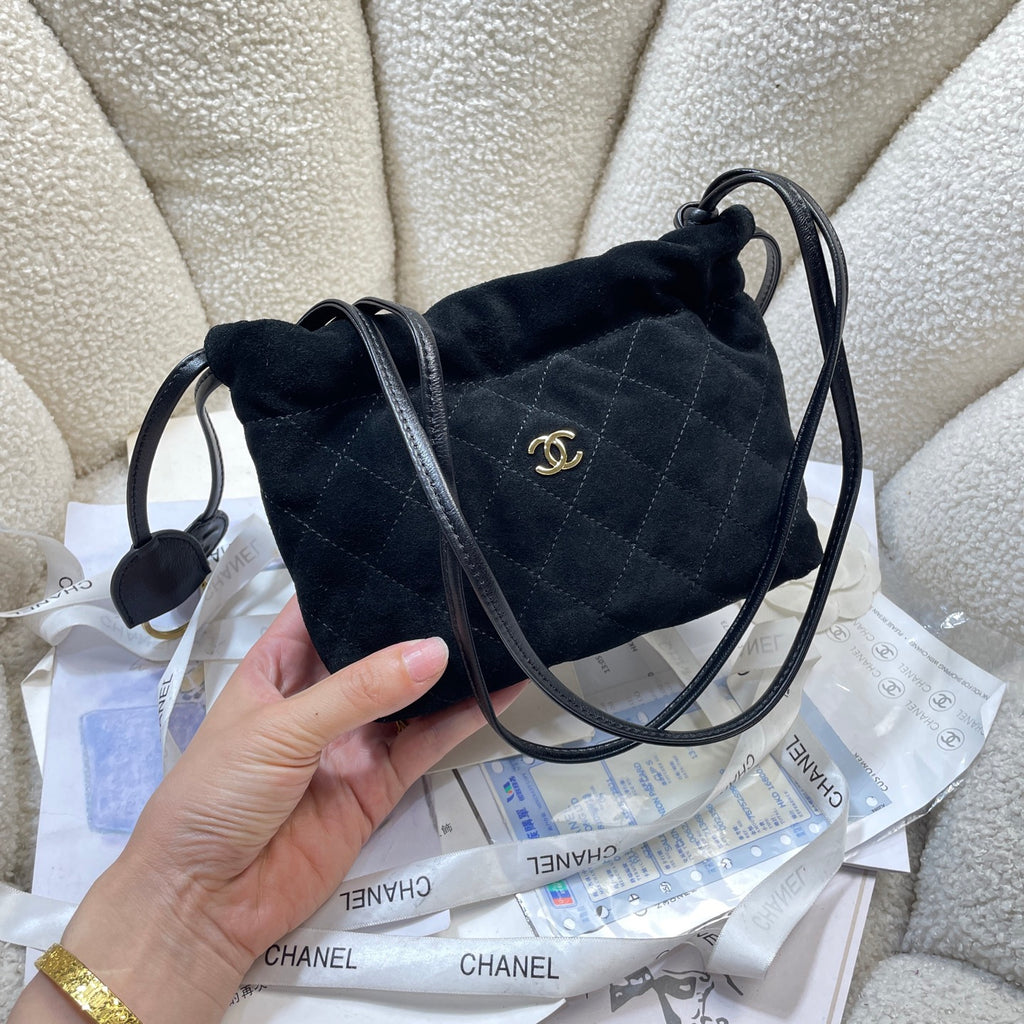 Chanel 25 Mini Hobo Bag Black Suede & Gold