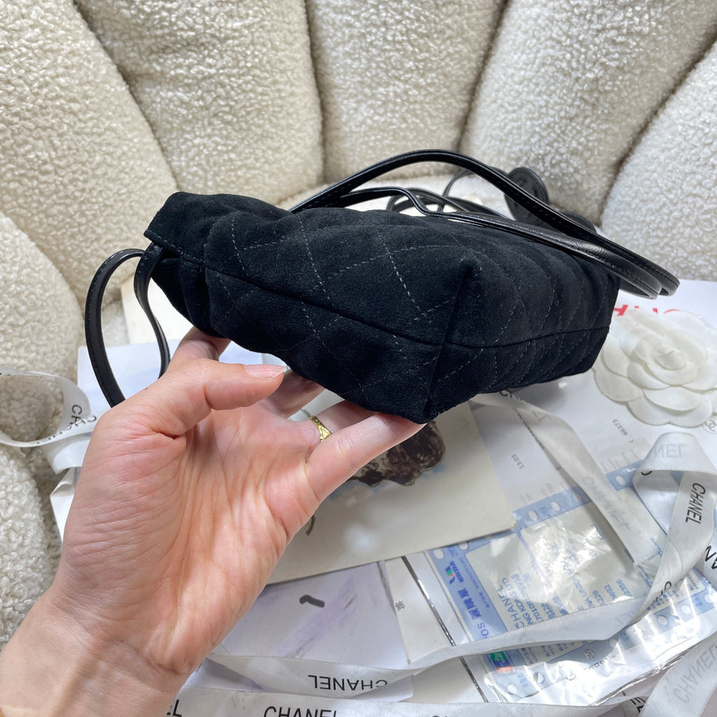 Chanel 25 Mini Hobo Bag Black Suede & Gold