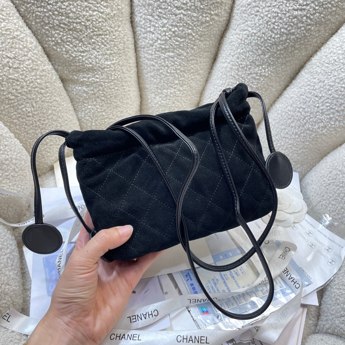 Chanel 25 Mini Hobo Bag Black Suede & Gold