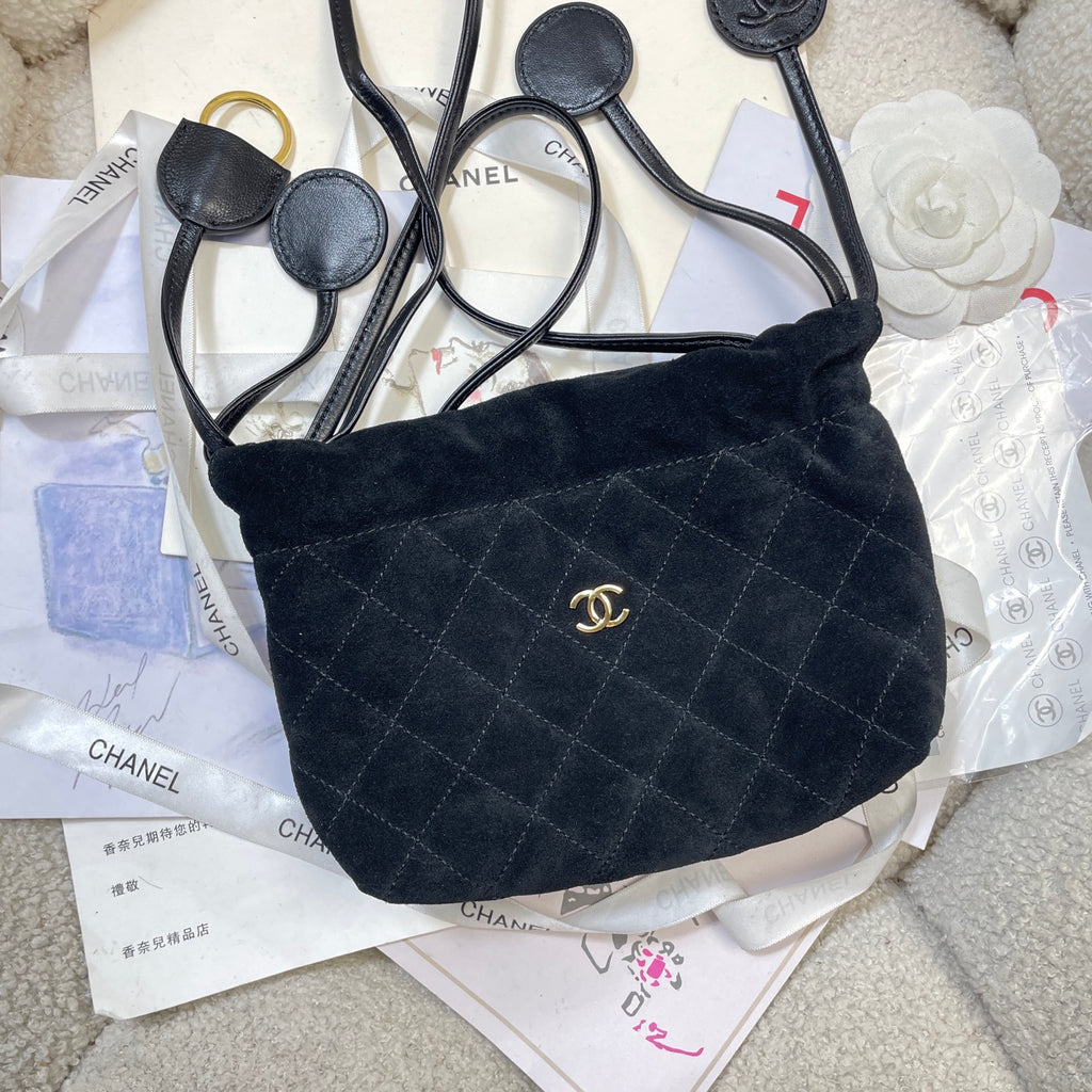 Chanel 25 Mini Hobo Bag Black Suede & Gold