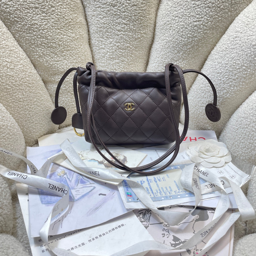 Chanel 25 Mini Hobo Bag Dark Brown Lambskin & Gold