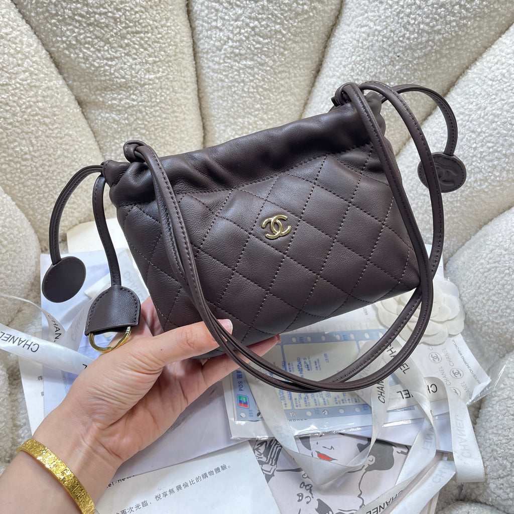 Chanel 25 Mini Hobo Bag Dark Brown Lambskin & Gold
