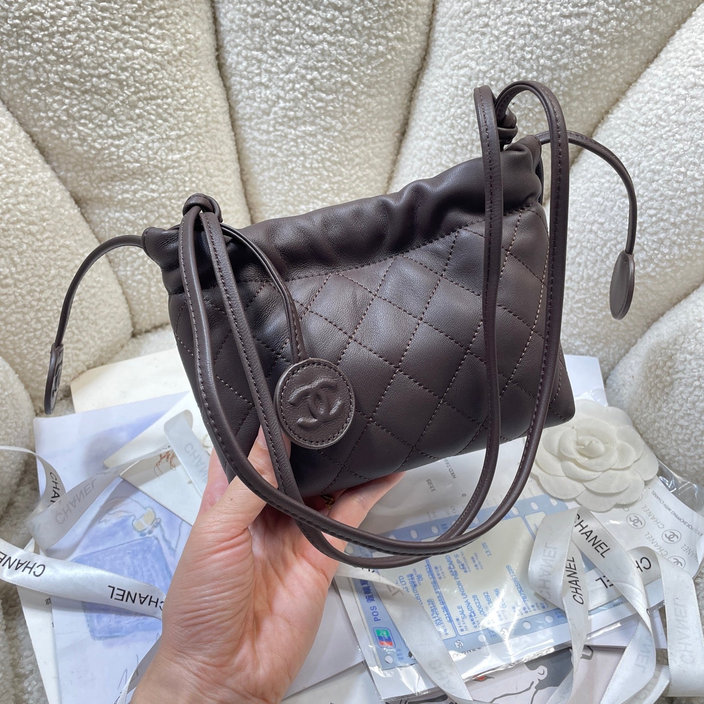 Chanel 25 Mini Hobo Bag Dark Brown Lambskin & Gold