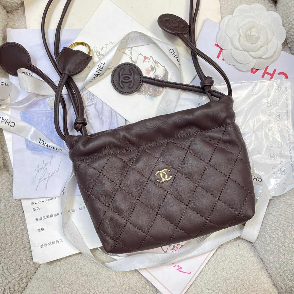 Chanel 25 Mini Hobo Bag Dark Brown Lambskin & Gold