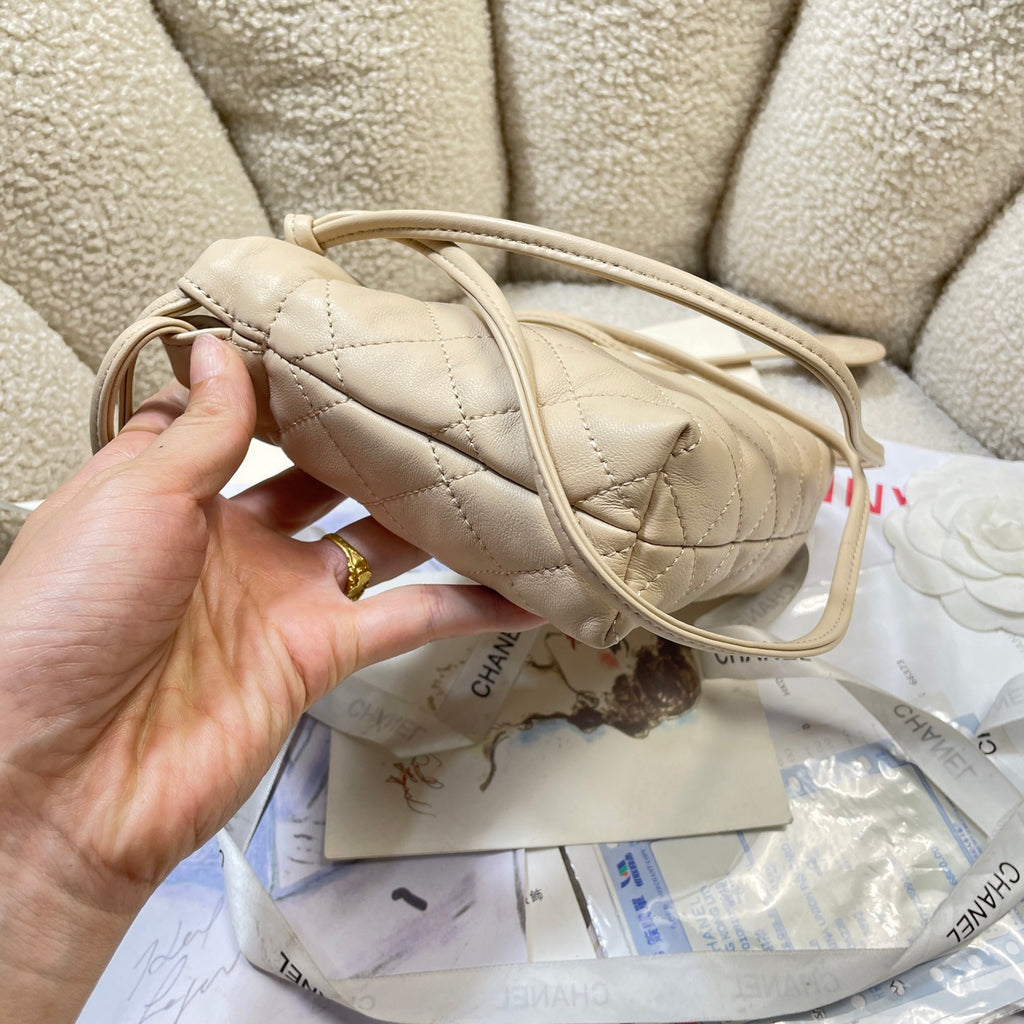 Chanel 25 Mini Hobo Bag Beige Lambskin & Gold