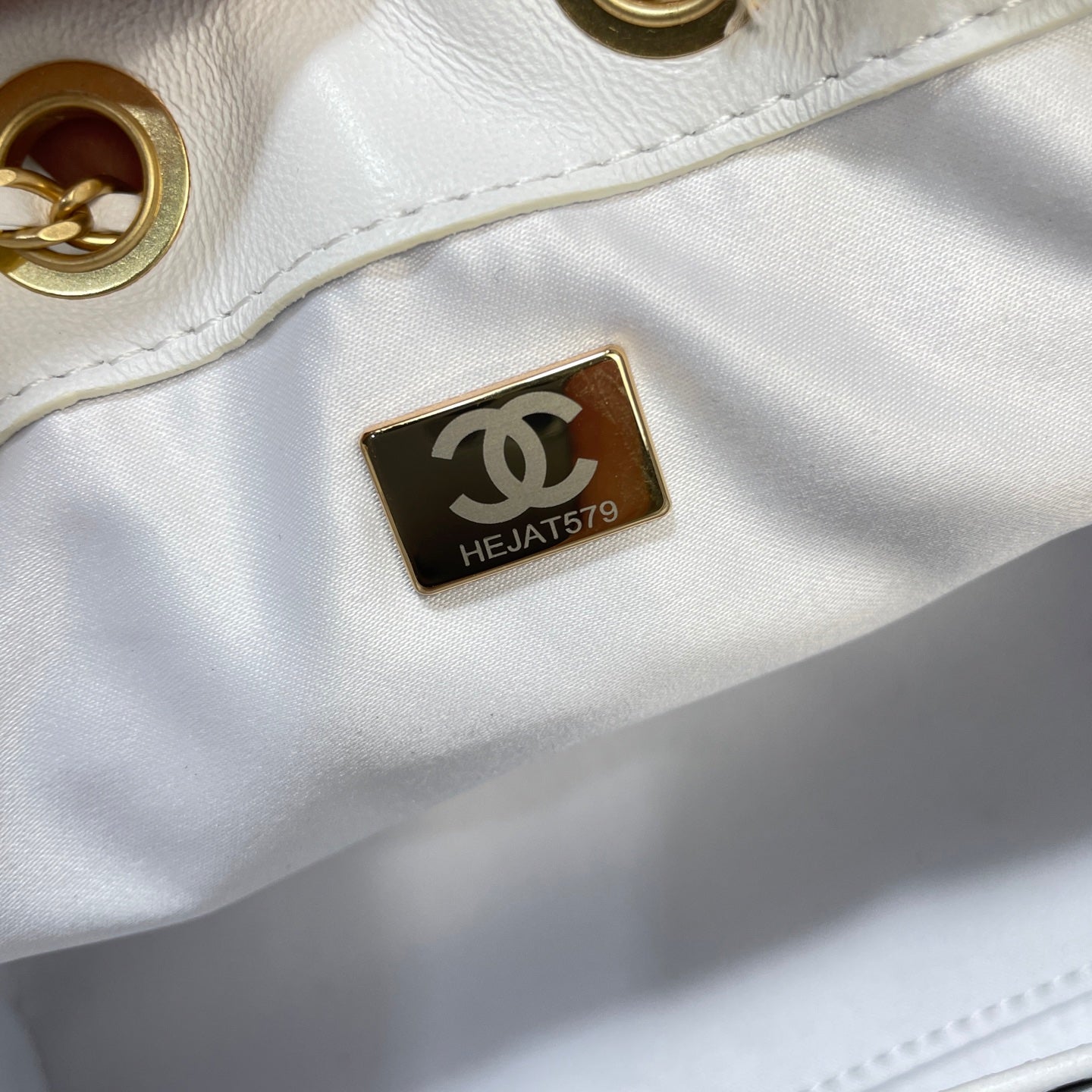 Chanel 25C Cruise Woven Drawstring Mini Bucket Bag White & Gold