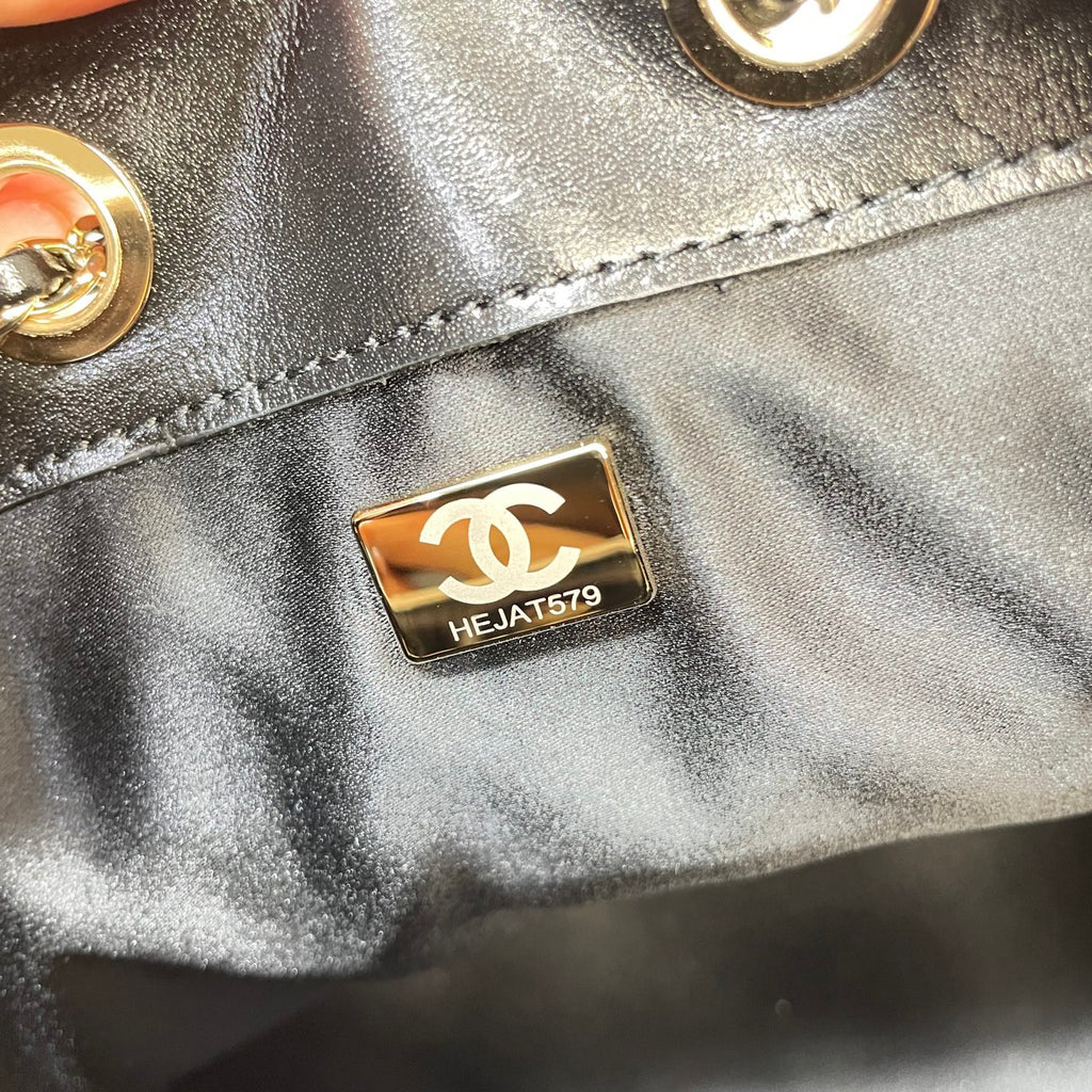 Chanel 25C Cruise Quilted Lambskin Drawstring Bucket Bag Black & Silver