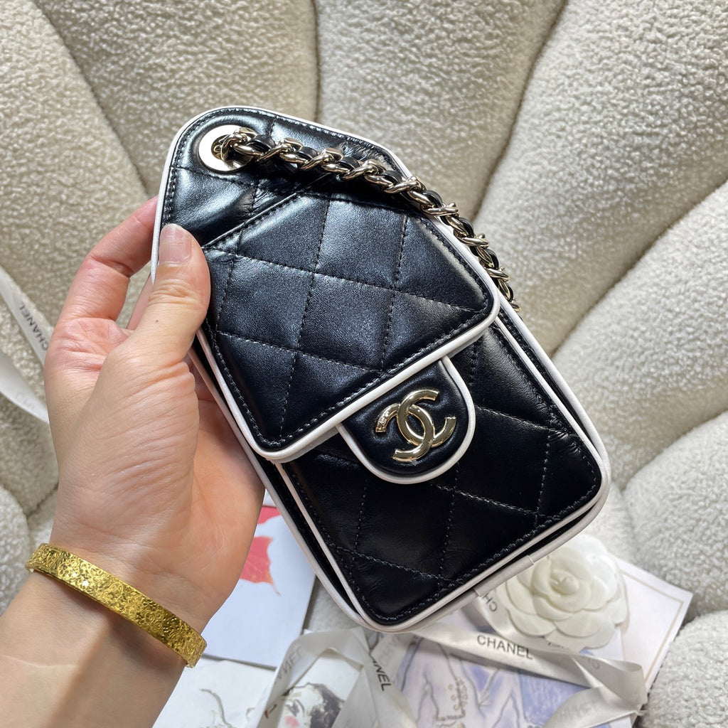 Chanel 25C Cruise Quilted Lambskin Drawstring Mini Bucket Bag Black & Silver