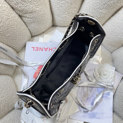 Chanel 25C Cruise Quilted Lambskin Drawstring Mini Bucket Bag Black & Silver