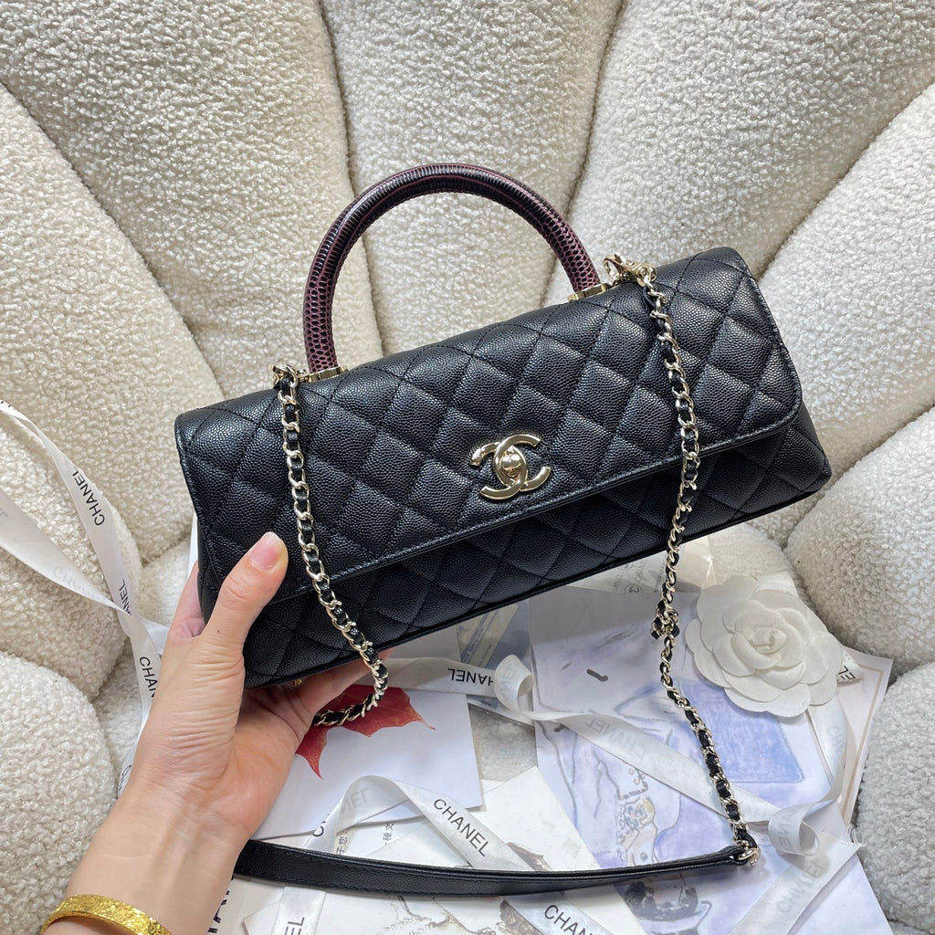 Chanel 26P Coco Handle Horizontal Flap Bag Black Caviar & Silver