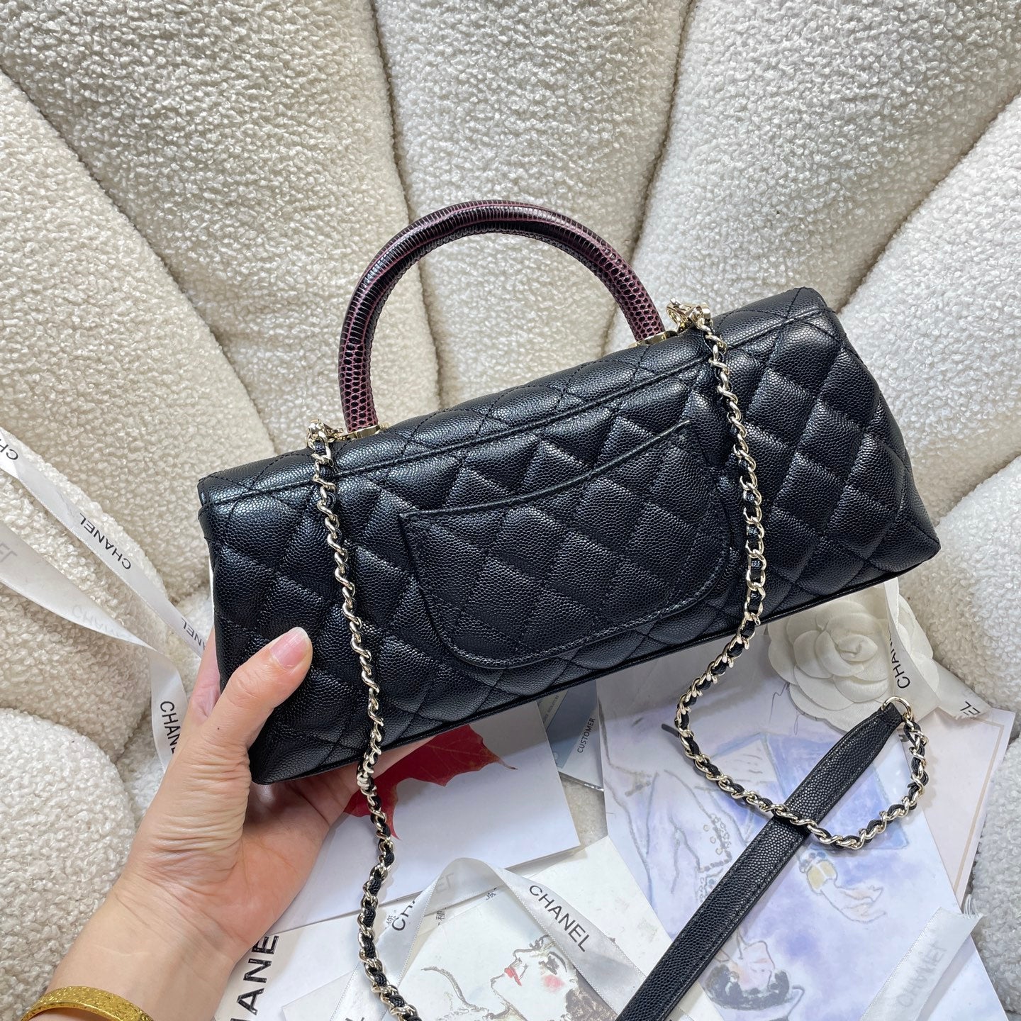 Chanel 26P Coco Handle Horizontal Flap Bag Black Caviar & Silver
