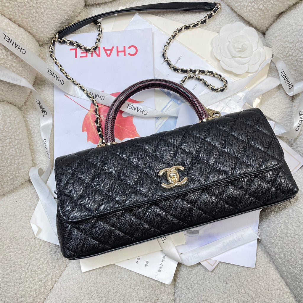 Chanel 26P Coco Handle Horizontal Flap Bag Black Caviar & Silver