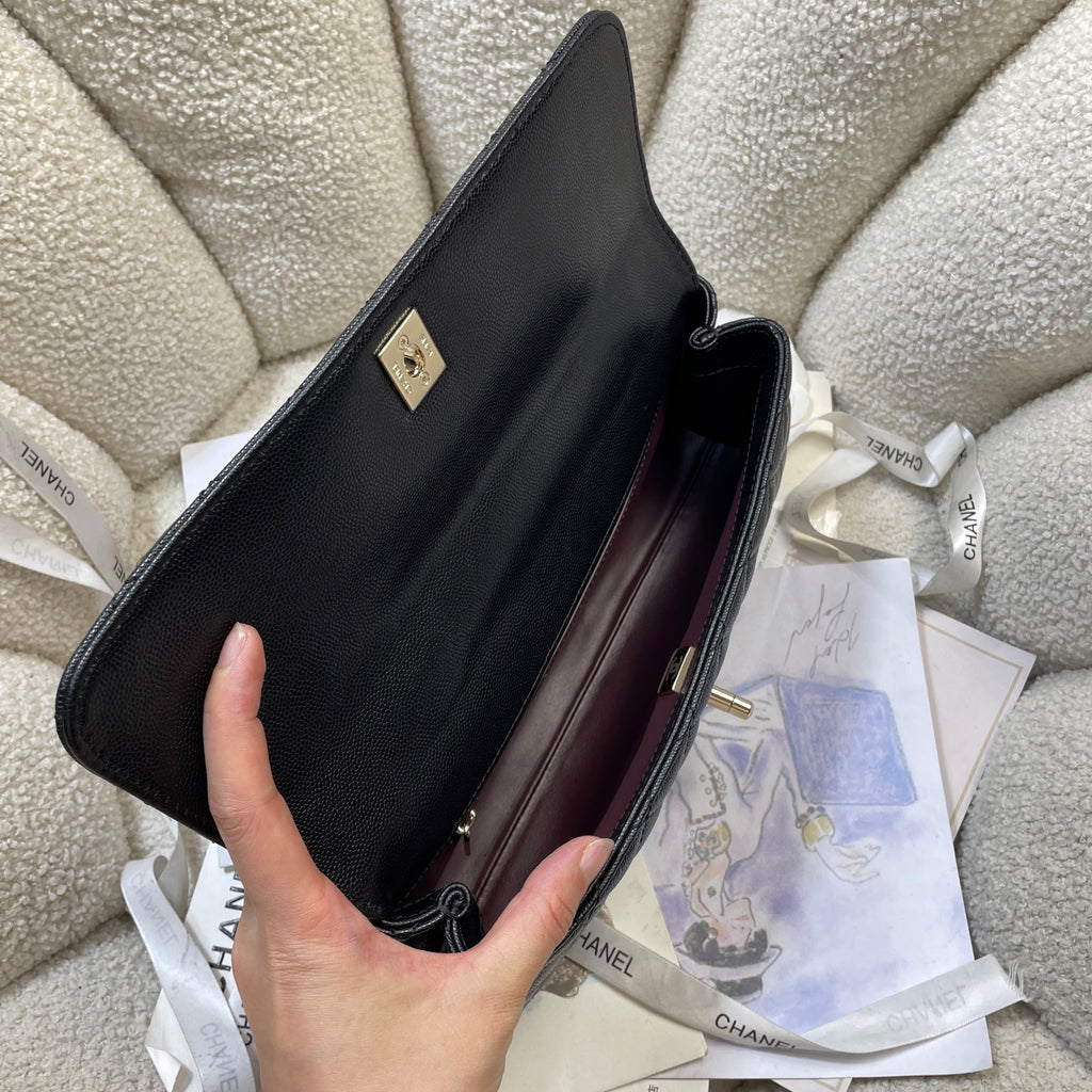 Chanel 26P Coco Handle Horizontal Flap Bag Black Caviar & Silver