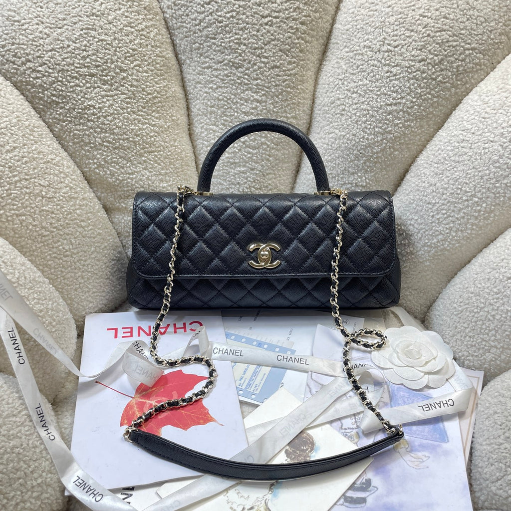 Chanel 26P Coco Handle Horizontal Flap Bag Black Caviar & Silver