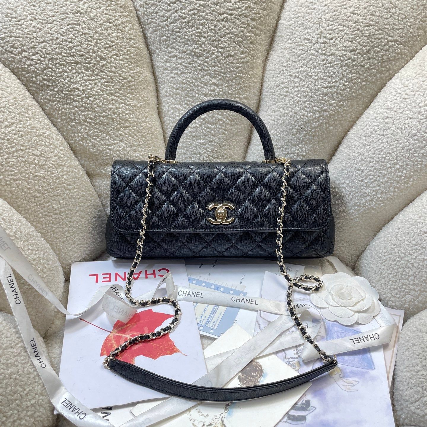 Chanel 26P Coco Handle Horizontal Flap Bag Black Caviar & Silver