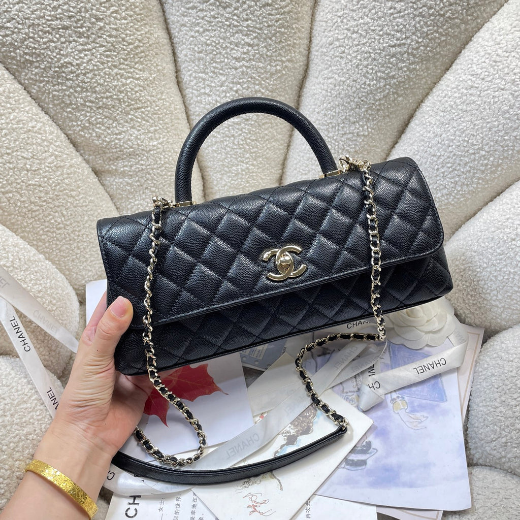 Chanel 26P Coco Handle Horizontal Flap Bag Black Caviar & Silver
