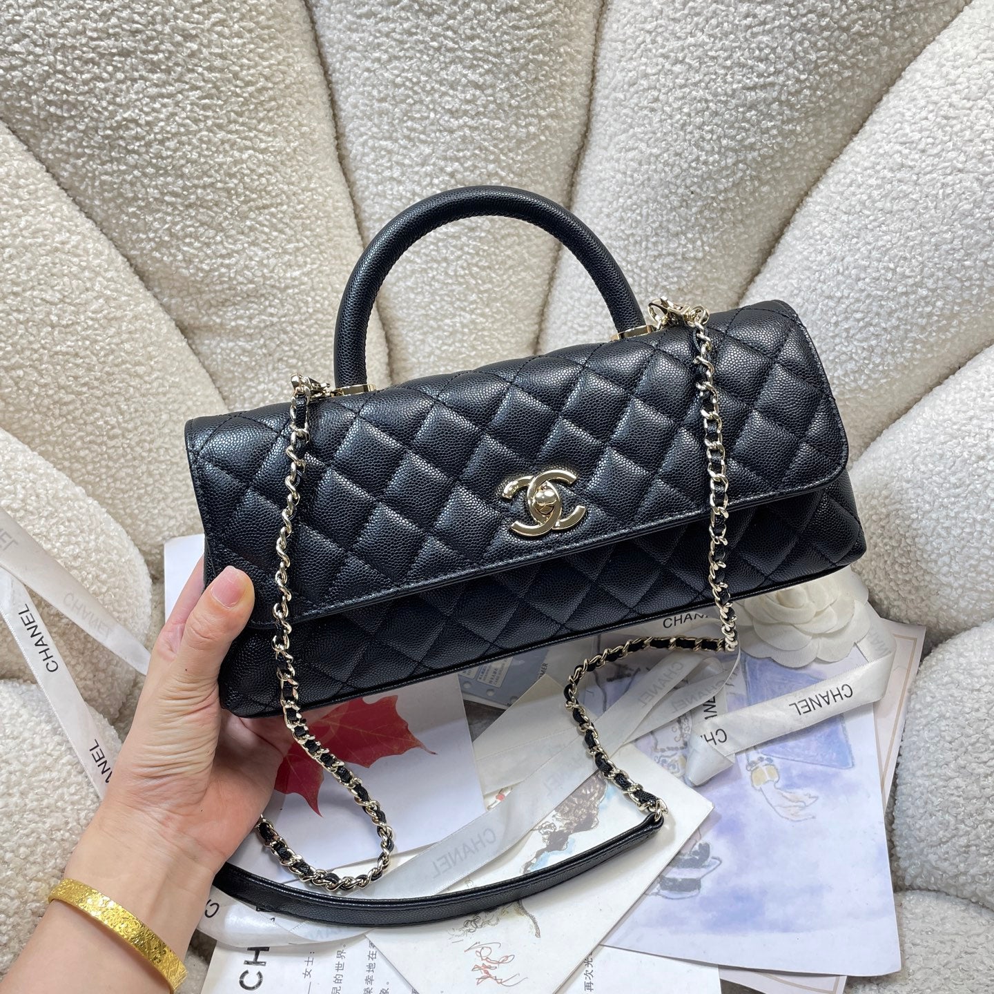 Chanel 26P Coco Handle Horizontal Flap Bag Black Caviar & Silver