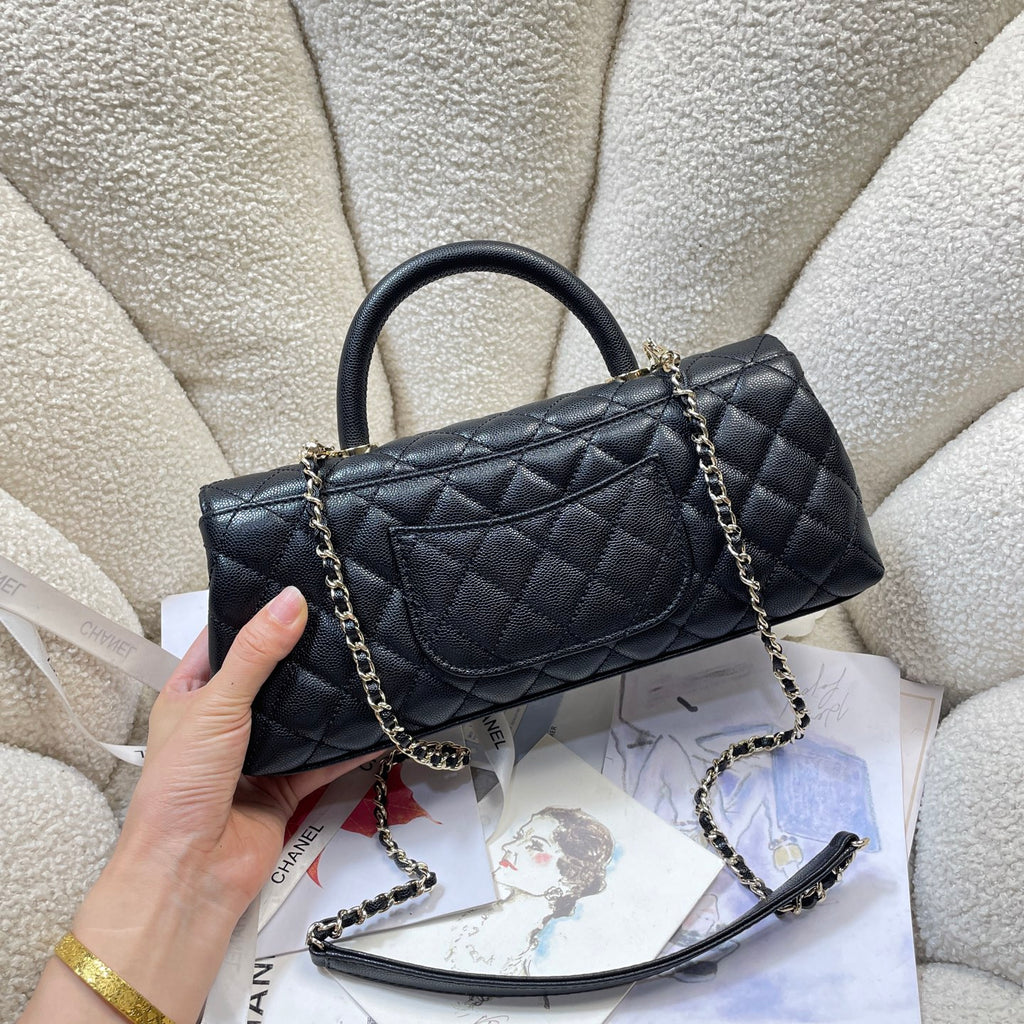 Chanel 26P Coco Handle Horizontal Flap Bag Black Caviar & Silver