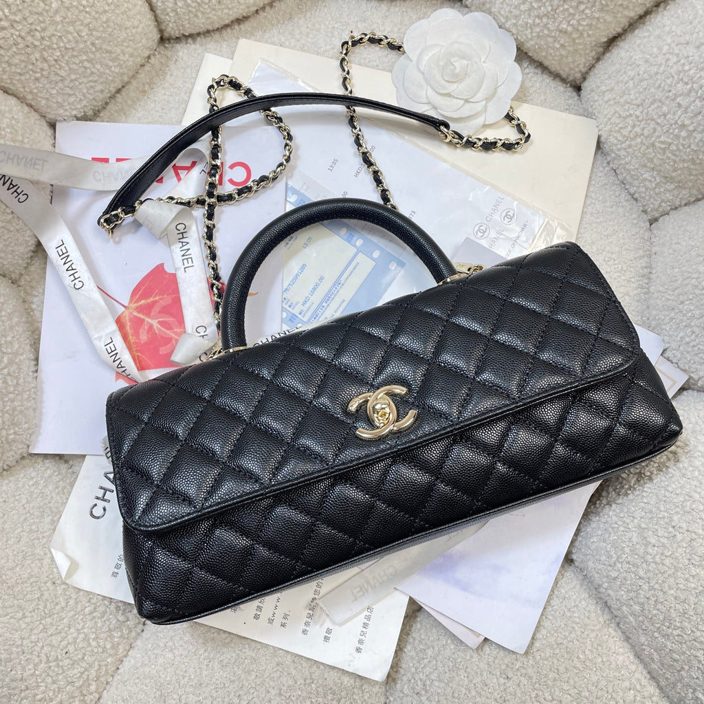 Chanel 26P Coco Handle Horizontal Flap Bag Black Caviar & Silver