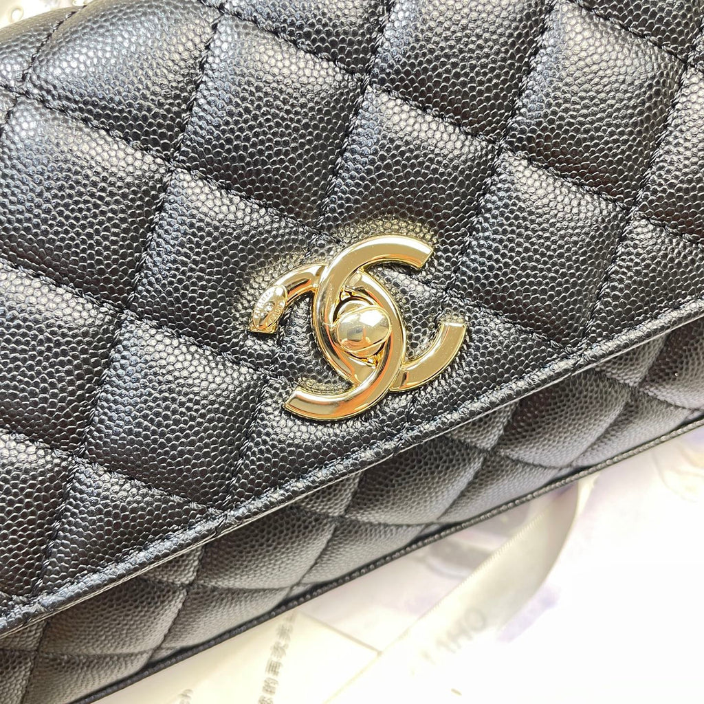 Chanel 26P Coco Handle Horizontal Flap Bag Black Caviar & Silver