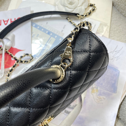 Chanel 26P Coco Handle Horizontal Flap Bag Black Caviar & Silver